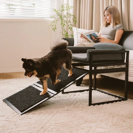 Elevated Pet Sofa Bed with Stairs Ramp for Bedside Lounge or Dog Window Perch