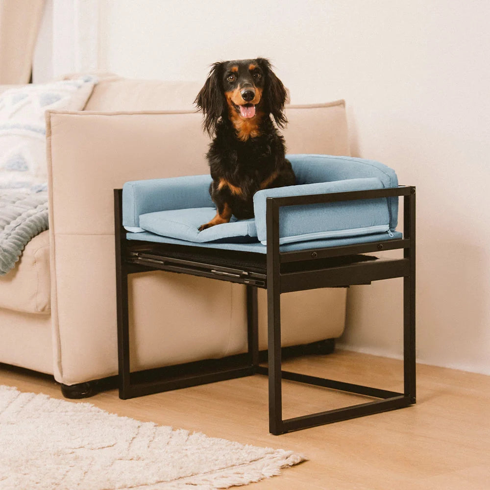 Elevated Pet Sofa Bed with Stairs Ramp for Bedside Lounge or Dog Window Perch