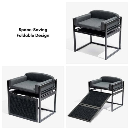 Elevated Pet Sofa Bed with Stairs Ramp for Bedside Lounge or Dog Window Perch