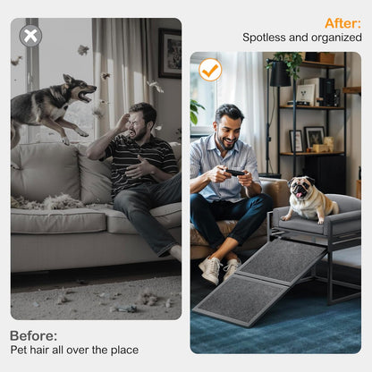 Elevated Pet Sofa Bed with Stairs Ramp for Bedside Lounge or Dog Window Perch